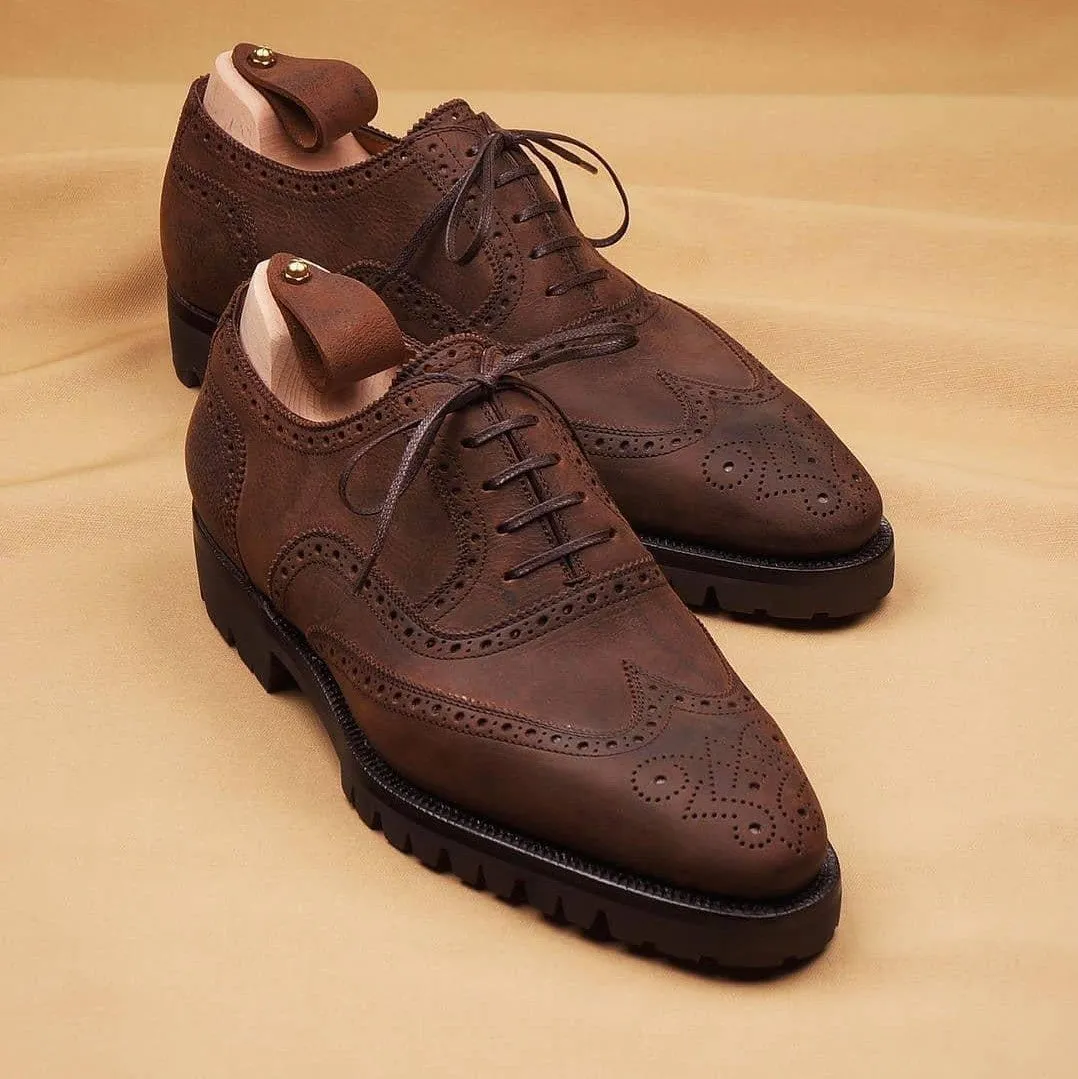 Brown Leather Rene Brogue Chunky Oxfords Shoes - Work Edition