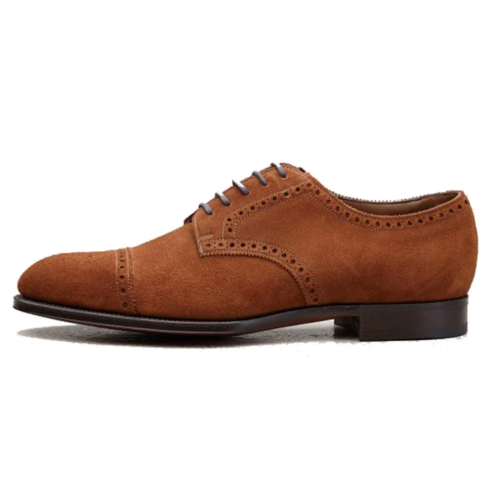 Flat Feet Shoes - Tan Suede Friars Brogue Derby Shoes with Arch Support