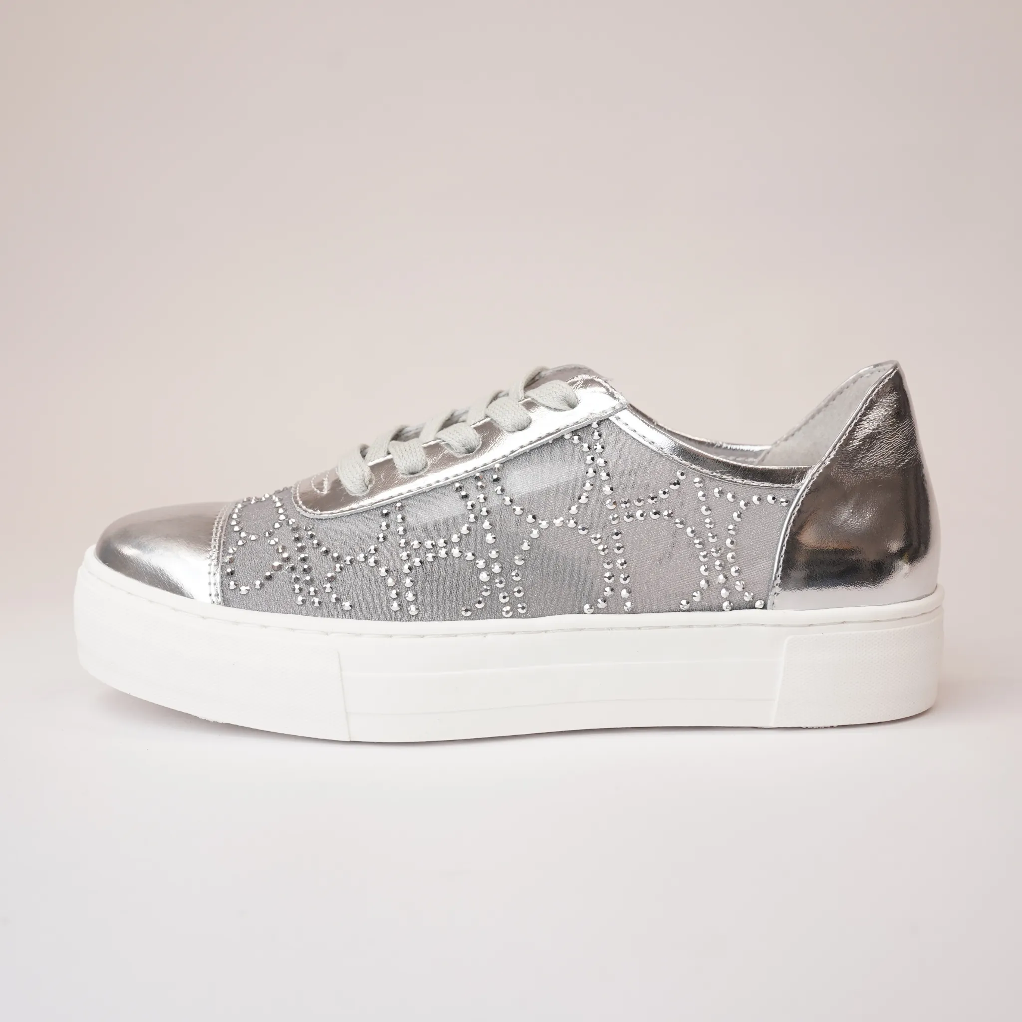Fresno Silver Leather Mesh Sneakers