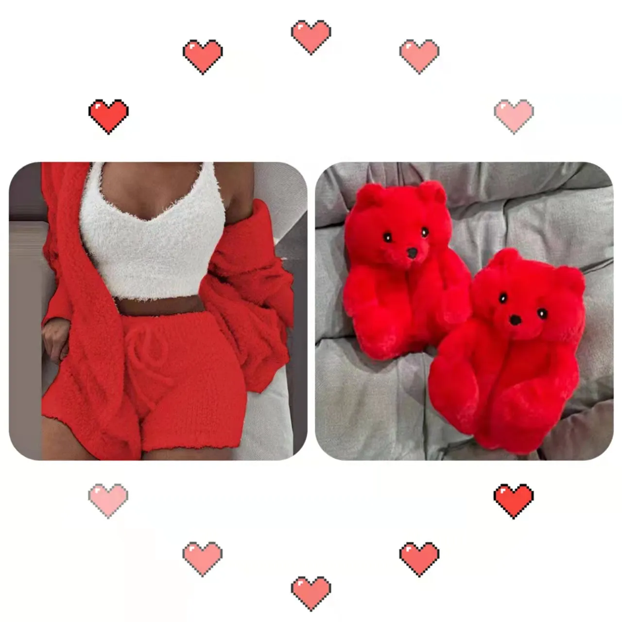 Three-piece   Teddy bear slipper set
