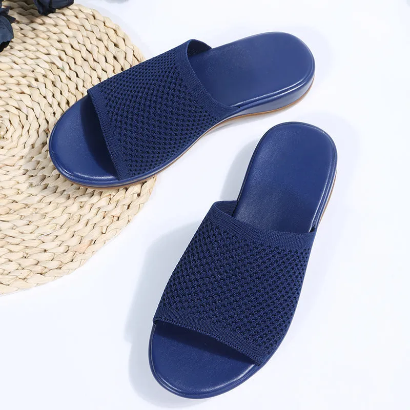 Women Mesh Wedges Heels Flip Flops Casual Chunky Waterproof  Slippers